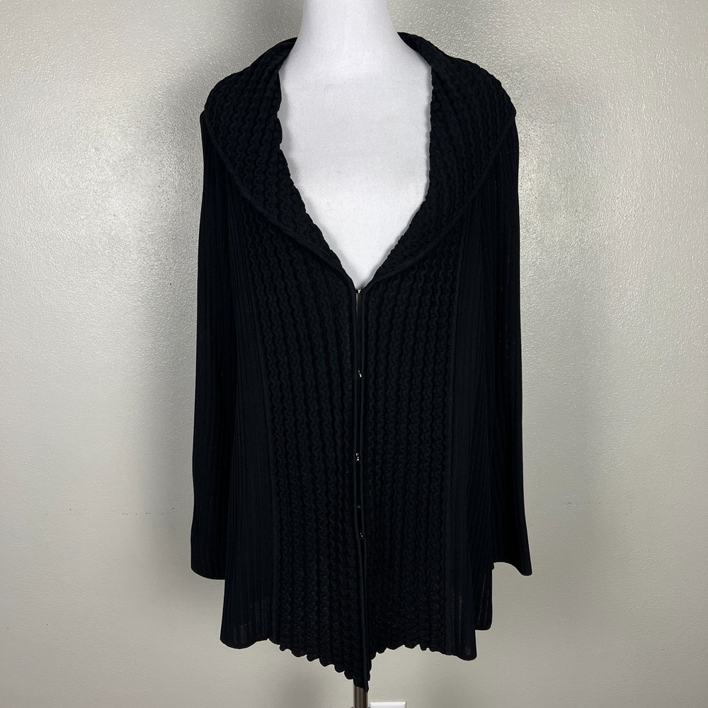 Exclusively Misook Cardigan Jacket Topper Womens XL Black Ribbed‎ Shawl Collar